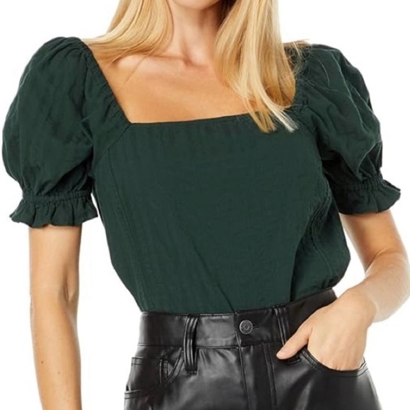 Madewell Hopewell Puff-Sleeve Crop Top XS - Forrest Green - Picture 1 of 5